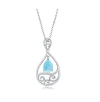 Sterling Silver Dangling Pearshaped Larimar and Waves Necklace