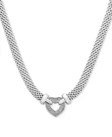 Diamond Heart Mesh 18" Pendant Necklace (1/8 ct. t.w.) in Sterling Silver