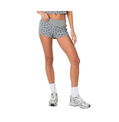 Women's Wildflower Waffle Low Rise Micro Shorts - Gray