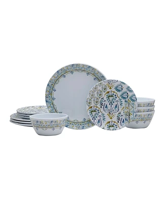 Fitz and Floyd Azure Melamine 12 Piece Dinnerware Set, Service for 4