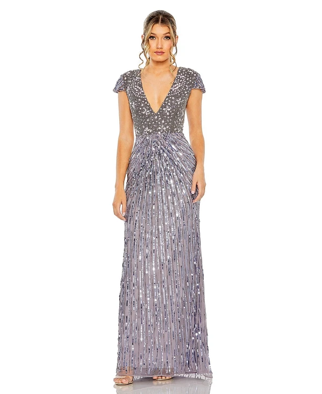 Mac Duggal Women's V Neck Cap Sleeve Embellished Gown | Connecticut Post  Mall