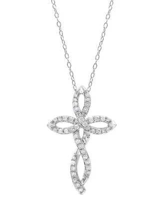 Diamond Cross 18" Pendant Necklace (1/4 ct. t.w.) in Sterling Silver