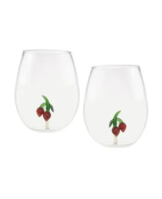 Strawberry 22 oz Stemless Wine Glasses, Set of 2