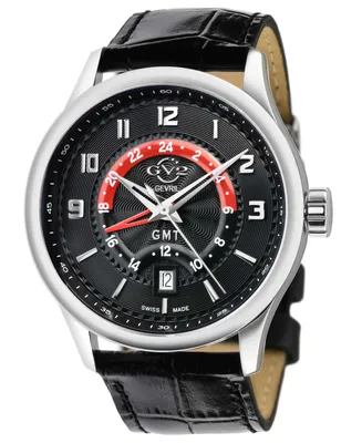 GV2 by Gevril Men's Giromondo Swiss Quartz Black Leather Watch 42mm