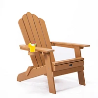 Tale Folding Adirondack Chair With Pullout Ottoman With Cup Holder, Oversized, Poly Lumber