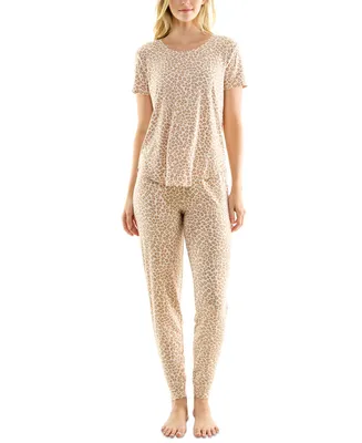 Roudelain Women's 2-Pc. Leopard-Print Jogger Pajamas Set