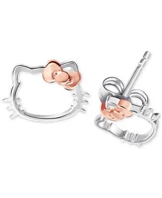 Giani Bernini Hello Kitty Two-Tone Open Stud Earrings in Sterling Silver & 18k Rose Gold-Plate, Created for Macy's