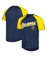 Men's Stitches Navy Milwaukee Brewers Button-Down Raglan Fashion Jersey