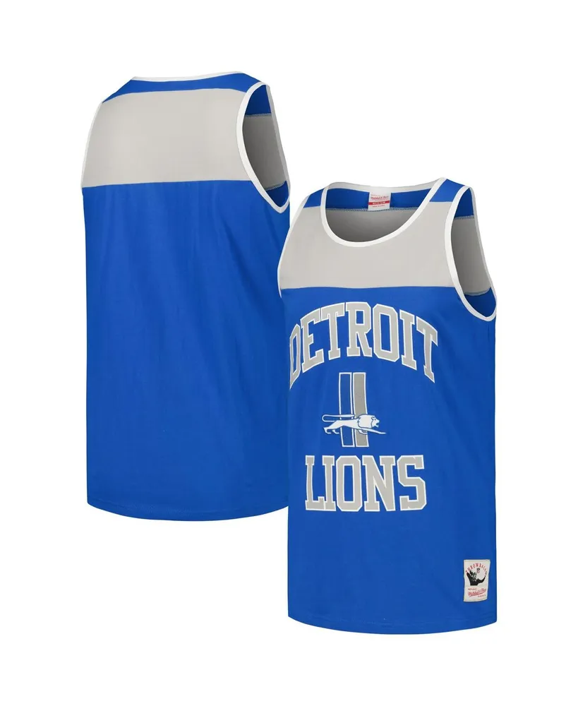 Men's Mitchell & Ness Blue, Silver Detroit Lions Heritage Colorblock Tank Top