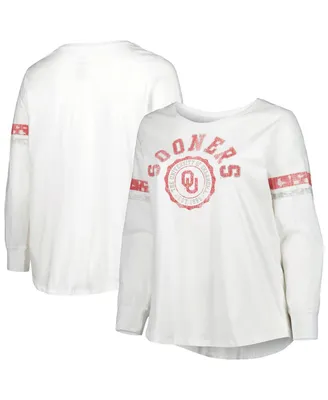 Women's White Oklahoma Sooners Contrast Stripe Plus Scoop Neck Long Sleeve T-shirt