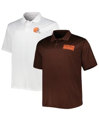 Men's Fanatics Brown, White Cleveland Browns Big and Tall Solid Two-Pack Polo Shirt Set