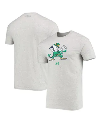 Men's Under Armour Heathered Gray Notre Dame Fighting Irish Mascot Logo Performance Cotton T-shirt