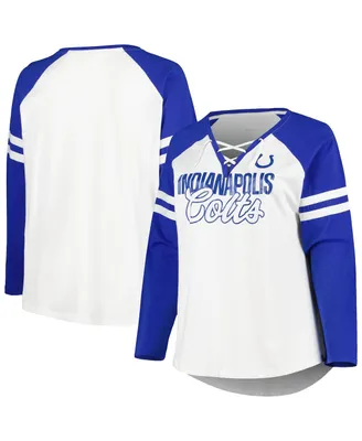Women's Fanatics Royal, White Indianapolis Colts Plus True to Form Lace-Up V-Neck Raglan Long Sleeve T-shirt