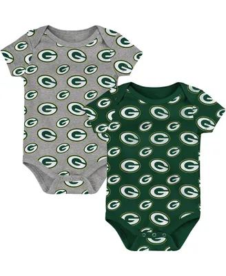 Newborn and Infant Boys and Girls Green, Gray Green Bay Packers Two-Pack Double Up Bodysuit Set