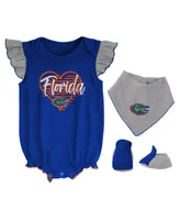 Girls Newborn and Infant Royal, Heather Gray Florida Gators All The Love Bodysuit Bib Booties Set