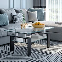 Costway Rectangle Glass Coffee Table Metal Legs End Livingroom