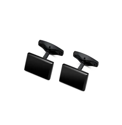 Stainless Steel Polished Rectangle Curved Cuff Links - Black Plated