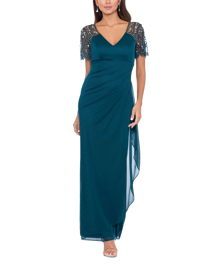 Xscape Beaded-Sleeve Gown