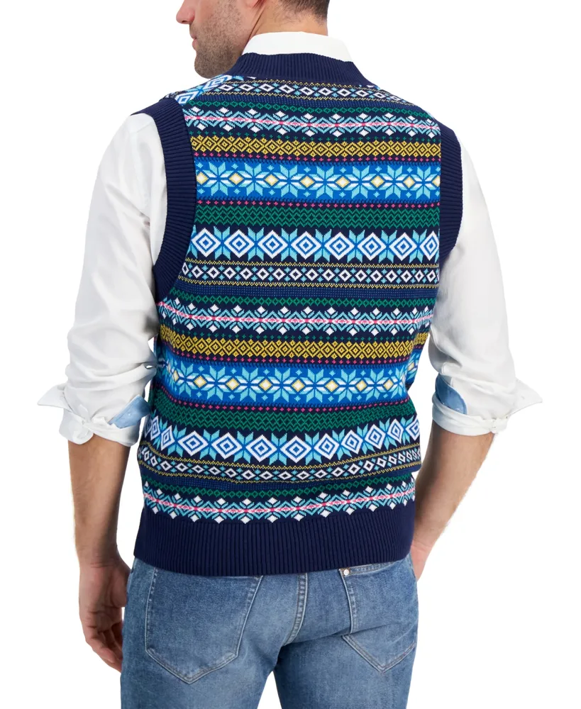 Club Room Men's Regular-Fit Fair Isle V-Neck Sweater Vest, Created for Macy's