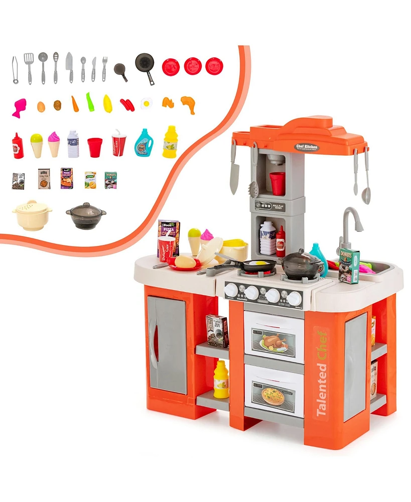 Costway Play Kitchen Set 67 Pcs Kitchen Toy For Kids W/Food &Realistic Lights & Sounds