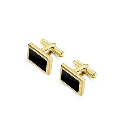 Stainless Steel Rectangle Gold & Black Pleated Cuff Links