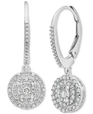 Diamond Circle Leverback Drop Earrings (1/4 ct. tw) in Sterling Silver, Created for Macy's