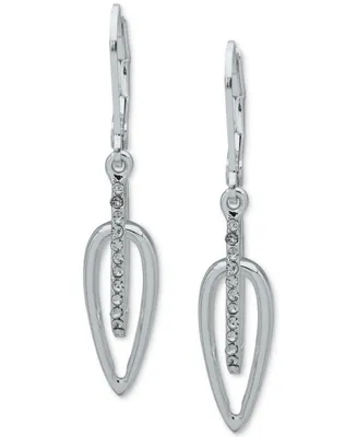 Anne Klein Silver-Tone Crystal Pave Leverback Drop Earrings