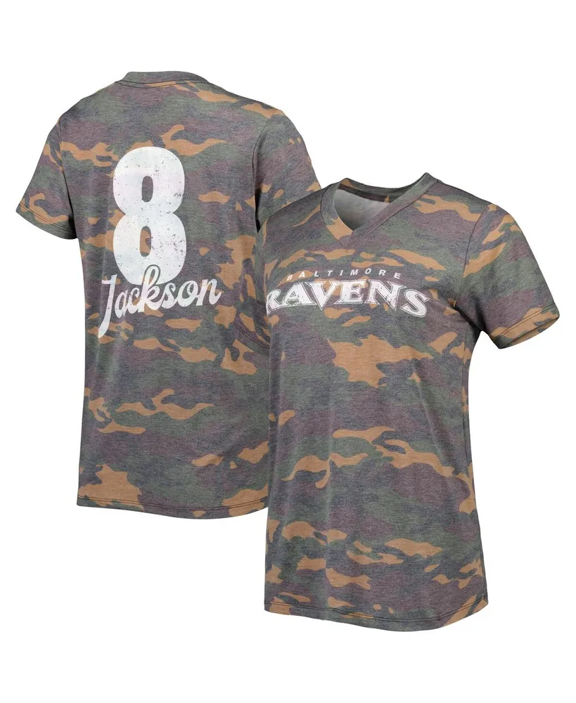 Women's Majestic Threads Lamar Jackson Camo Baltimore Ravens Name & Number V-Neck Tri-Blend T-shirt