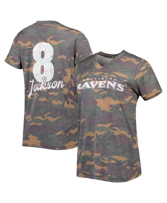 Women's Majestic Threads Lamar Jackson Camo Baltimore Ravens Name & Number V-Neck Tri-Blend T-shirt