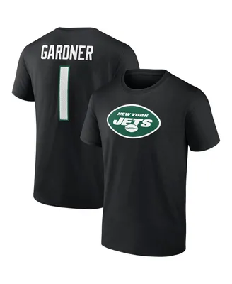 Men's Fanatics Sauce Gardner Black New York Jets Player Icon Name and Number T-shirt
