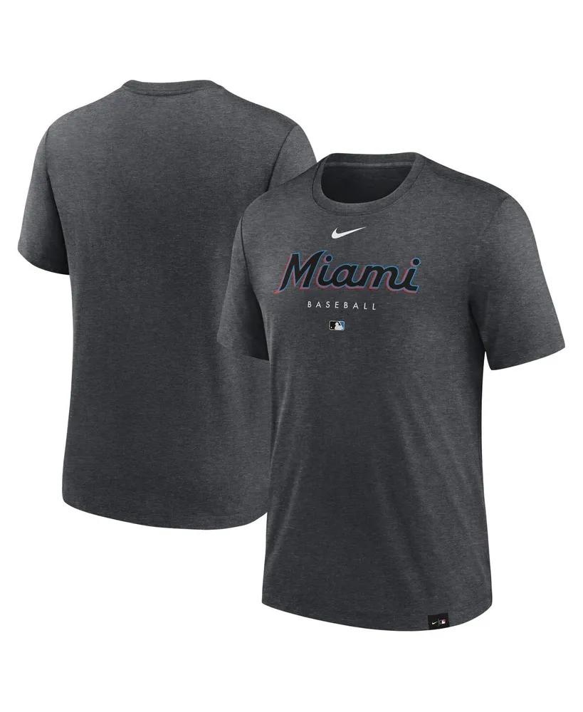 Men's Nike Heather Charcoal Miami Marlins Authentic Collection Early Work Tri-Blend Performance T-shirt