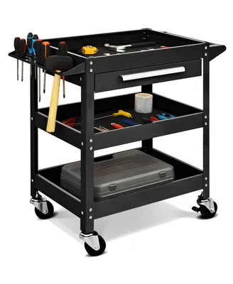 Costway Three Tray Rolling Tool Cart Mechanic Cabinet Storage ToolBox Organizer w/Drawer