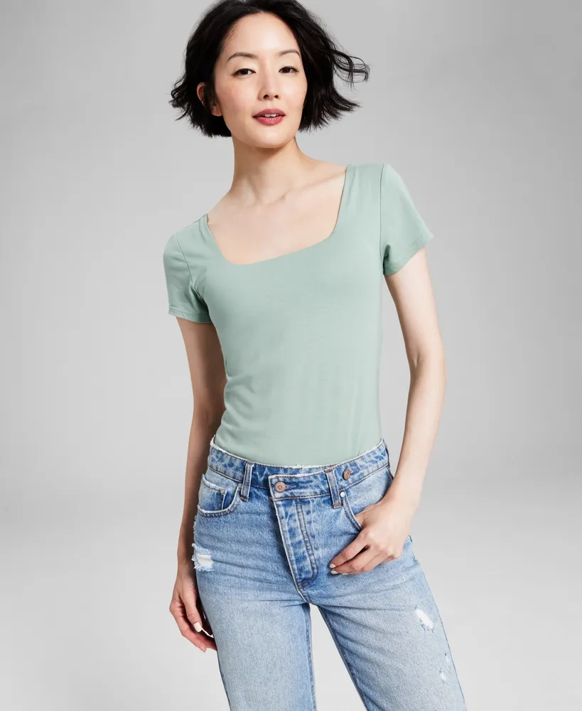 And Now This Women's Square-Neck Short-Sleeve Double-Layered Bodysuit