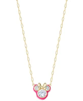 Disney Cubic Zirconia & Pink Enamel Minnie Mouse 18" Pendant Necklace in 18k Gold-Plated Sterling Silver