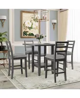 Simplie Fun 5-Piece Wooden Counter Height Dining Set With Padded Chairs And Storage Shelving