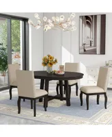 Simplie Fun 5-Piece Farmhouse Dining Table Set Wood Round Extendable Dining Table And 4 Upholstered Dining