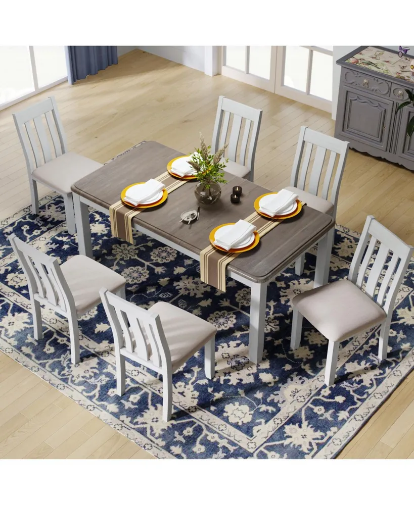 Simplie Fun Retro Style 7-Piece Dining Table Set With Extendable Table And 6 Upholstered Chairs