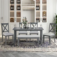 Streamdale Furniture 6-Piece Family Dining Room Set Solid Wood Space Saving Foldable Table And 4 Chairs With Bench