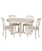 Simplie Fun Modern Dining Table Set For 4, Round Table And 4 Kitchen Room Chairs, 5 Piece Kitchen Table