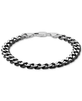 Italian Silver Men's Curb Link Chain Bracelet in Sterling Silver & Black Ruthenium-Plate