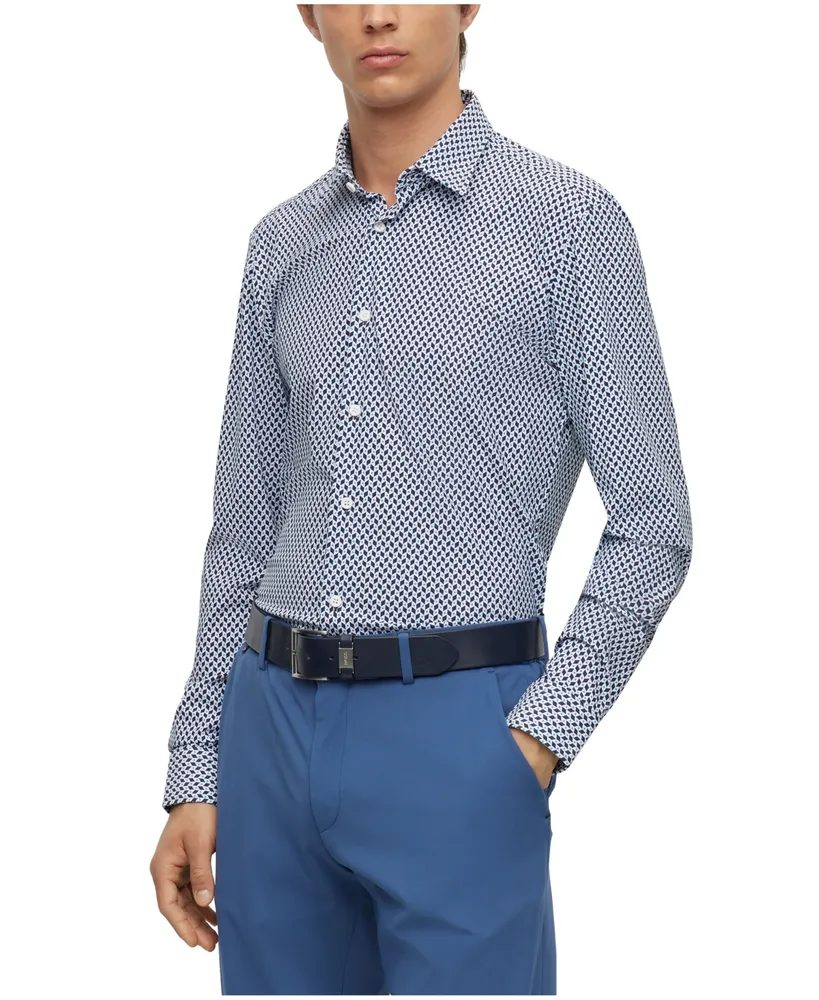 Boss by Hugo Boss Men's Geometric-Printed Performance-Stretch Slim-Fit Dress Shirt