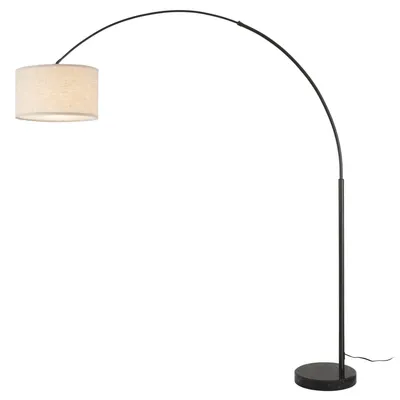 Fc Design Modern 81" Tall Standing Adjustable Arched Floor Lamp with Drum Shade and Marble Base