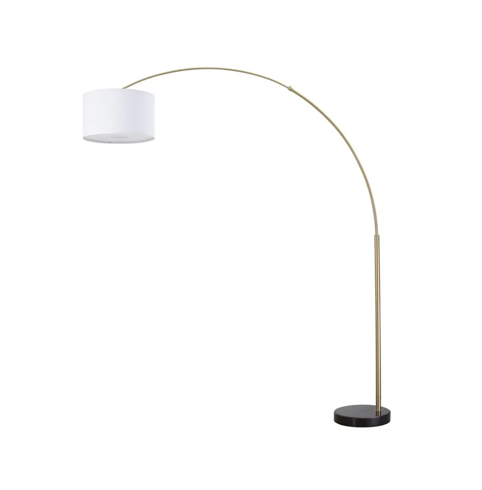 Fc Design Modern 81" Tall Standing Adjustable Arched Floor Lamp with Drum Shade and Marble Base