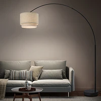 Fc Design Modern 81" Tall Standing Adjustable Arched Floor Lamp with Double Drum Shade and Marble Base