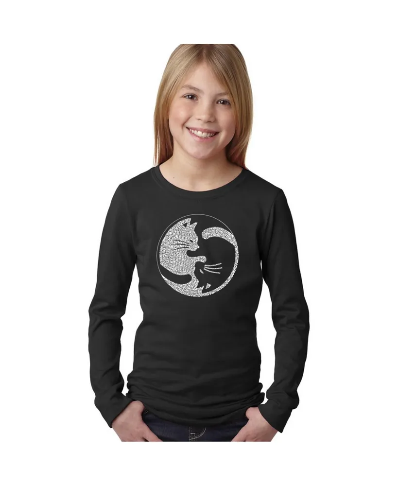 La Pop Art Girls Word Long Sleeve T-Shirt - Yin Yang Cat