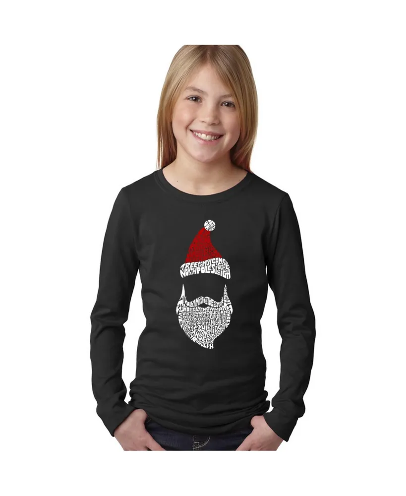 Big Girl's Word Art Long Sleeve T-Shirt - Santa Claus