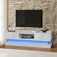 63 Inch Modern Tv Stand With Led Lights, High Glossy Front Tv Cabinet