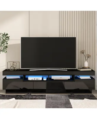 Simplie Fun Tv Stand With 4 Open Shelves, Modern High Gloss Entertainment Center For 75 Inch Tv