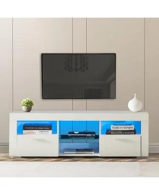 Simplie Fun Modern Tv Stand With Led Lights, High Glossy Front Tv Cabinet