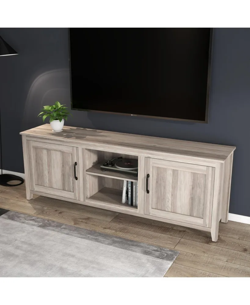 Simplie Fun Tv Stand Storage Media Console Entertainment Center With Two Doors, Walnut